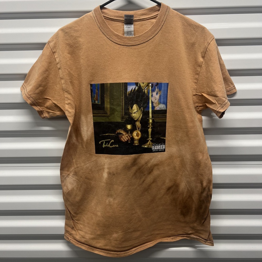 Gildan Vegeta Drake Take Care Mashup Shirt Size M Mens Tan Bleached Anime Rap T — photo 2